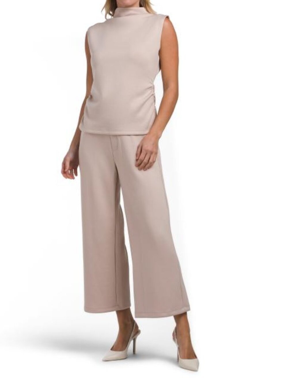 TRUTH 2pc Ruched Funnel Neck Tank And Cropped Pants Set